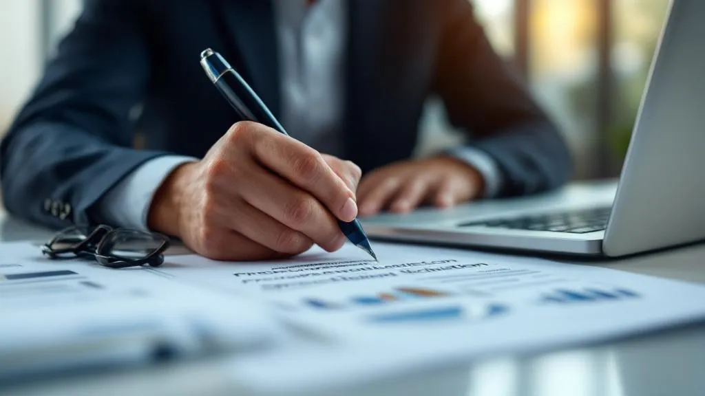 Professionnel rédigeant un cahier des charges fournisseur sur ordinateur